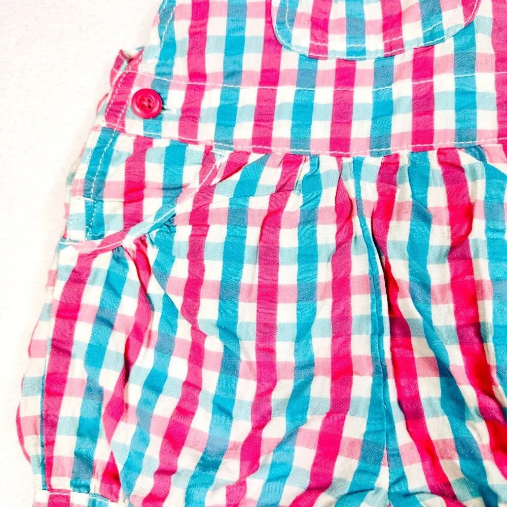 OshKosh B'Gosh Pink & Blue Check Bubble Romper 24M - NWT